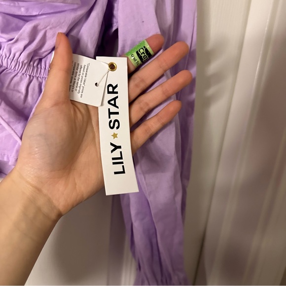 LILY STAR NWT Purple Lilac Ruched Tie-Front Puff Sleeve Crop-Top - Picture 3 of 5